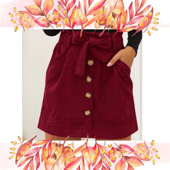 Suvimuga Dresses & Skirts - WINE CORDUROY TIE-BELT SKIRT